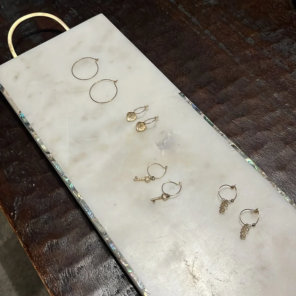 Charming Charlie gold tone four pairs of hoop Love, key and lock earrings bundle